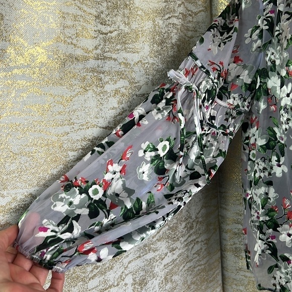 INC International Concepts Floral Print Sheer Long Sleeves Blouse Size M - Picture 5 of 13